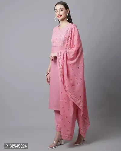 Stylish Pink Cotton Embroidered Kurta Bottom and Dupatta Set For Women-thumb3