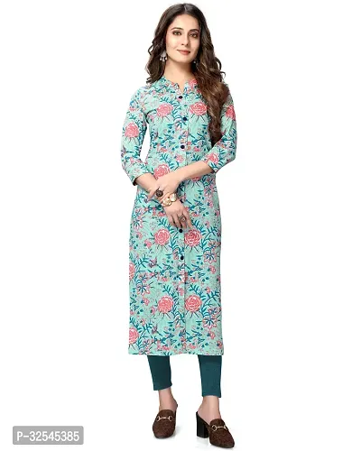 Stylish Blue Cotton Printed Kurta For Women