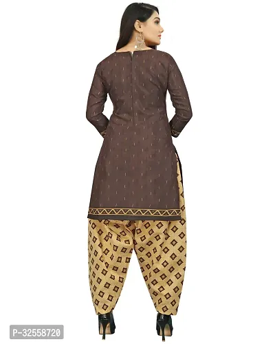 Elegant Brown Cotton Blend Printed Dress Material with Dupatta For Women-thumb2