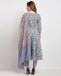 Stylish Blue Cotton Printed Kurta Bottom and Dupatta Set For Women-thumb1