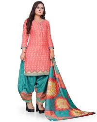 Elegant Peach Cotton Blend Printed Dress Material with Dupatta For Women-thumb3