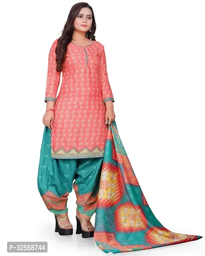 Elegant Peach Cotton Blend Printed Dress Material with Dupatta For Women-thumb4