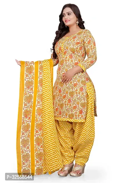 Elegant Yellow Cotton Blend Printed Dress Material with Dupatta For Women-thumb3