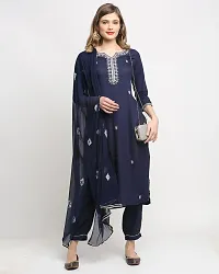 Stylish Navy Blue Cotton Embroidered Kurta Bottom and Dupatta Set For Women-thumb4