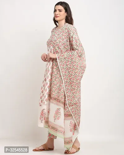 Stylish Multicoloured Cotton Printed Kurta Bottom and Dupatta Set For Women-thumb4