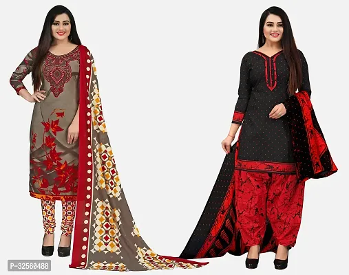 Elegant Multicoloured Cotton Printed Dress Material with Dupatta For Women Pack Of 2-thumb0