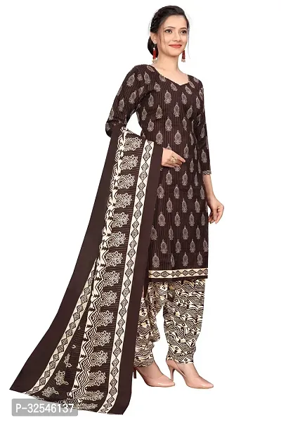 Stylish Brown Cotton Blend Printed Kurta Bottom and Dupatta Set For Women-thumb3