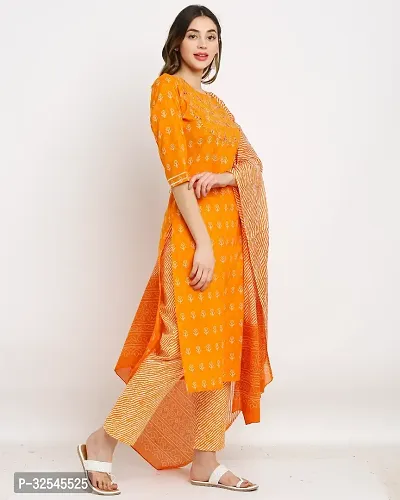 Stylish Orange Cotton Embroidered Kurta Bottom and Dupatta Set For Women-thumb3