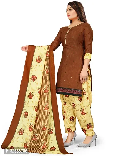 Elegant Brown Cotton Blend Printed Dress Material with Dupatta For Women-thumb5