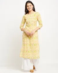 Stylish Yellow Cotton Printed Kurta For Women-thumb3