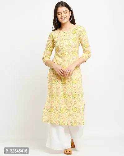 Stylish Yellow Cotton Printed Kurta For Women-thumb4