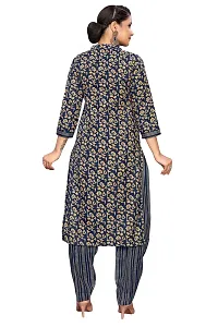 Stylish Navy Blue Cotton Blend Printed Kurta Bottom and Dupatta Set For Women-thumb4