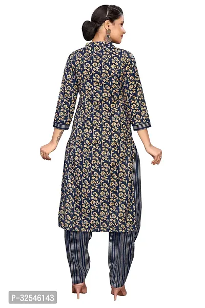 Stylish Navy Blue Cotton Blend Printed Kurta Bottom and Dupatta Set For Women-thumb5