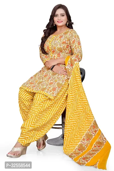 Elegant Yellow Cotton Blend Printed Dress Material with Dupatta For Women-thumb5