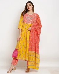 Stylish Multicoloured Cotton Embroidered Kurta Bottom and Dupatta Set For Women-thumb4