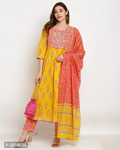 Stylish Multicoloured Cotton Embroidered Kurta Bottom and Dupatta Set For Women-thumb5