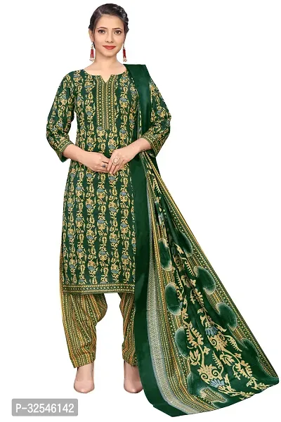 Stylish Green Cotton Blend Printed Kurta Bottom and Dupatta Set For Women-thumb0