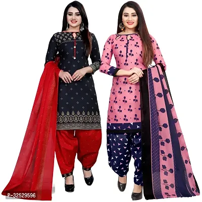 Elegant Multicoloured Crepe Printed Dress Material with Dupatta For Women Pack Of 2-thumb0