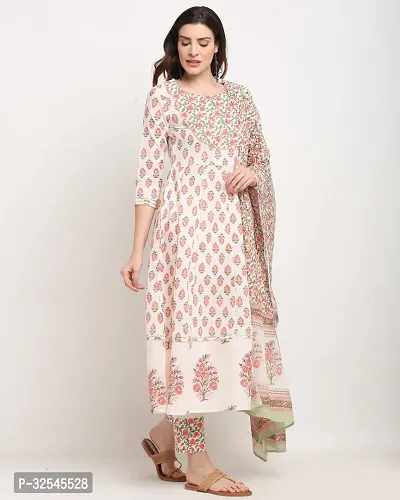 Stylish Multicoloured Cotton Printed Kurta Bottom and Dupatta Set For Women-thumb5