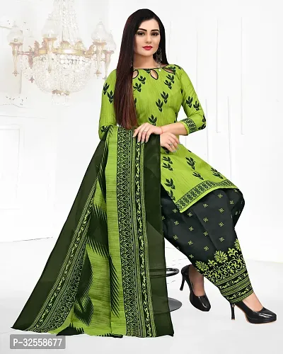 Elegant Green Cotton Blend Printed Dress Material with Dupatta For Women-thumb4