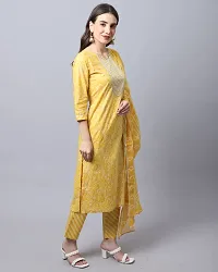 Stylish Mustard Cotton Printed Kurta Bottom and Dupatta Set For Women-thumb3