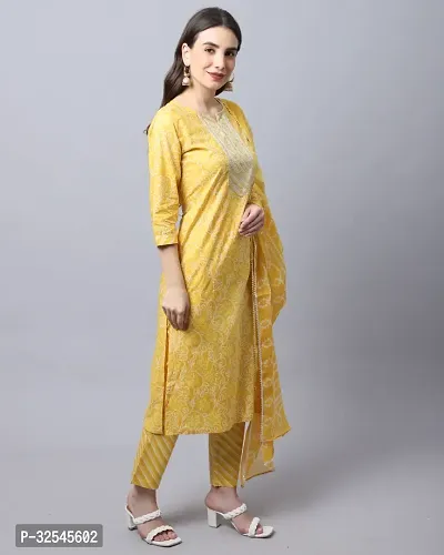 Stylish Mustard Cotton Printed Kurta Bottom and Dupatta Set For Women-thumb4