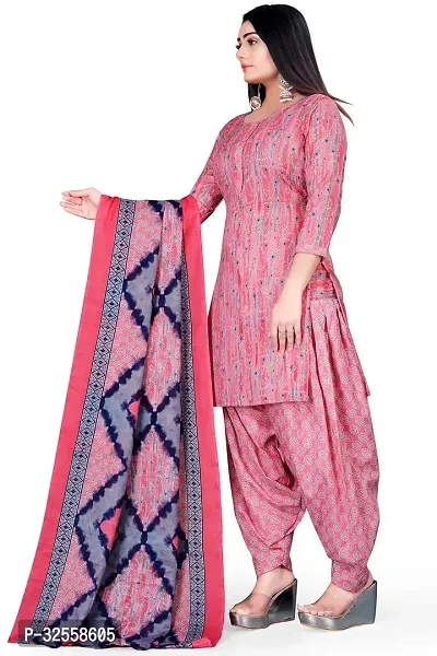 Elegant Pink Cotton Blend Printed Dress Material with Dupatta For Women-thumb2