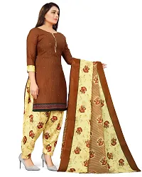 Elegant Brown Cotton Blend Printed Dress Material with Dupatta For Women-thumb3