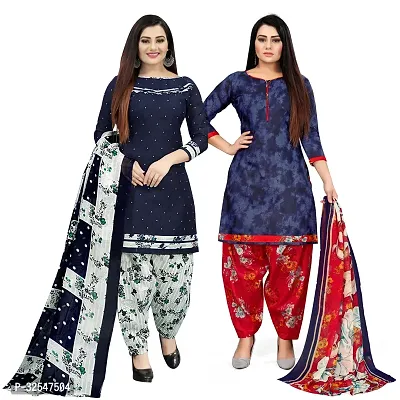 Stylish Multicoloured Cotton Printed Dress Material with Dupatta For Women Pack Of 2