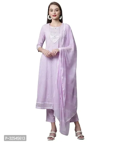 Stylish Purple Cotton Printed Kurta Bottom and Dupatta Set For Women-thumb0