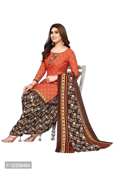 Elegant Orange Cotton Blend Printed Dress Material with Dupatta For Women-thumb4