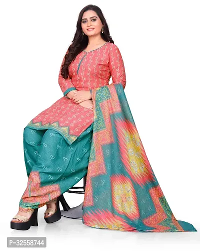 Elegant Peach Cotton Blend Printed Dress Material with Dupatta For Women-thumb5