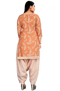 Elegant Peach Cotton Blend Printed Dress Material with Dupatta For Women-thumb3