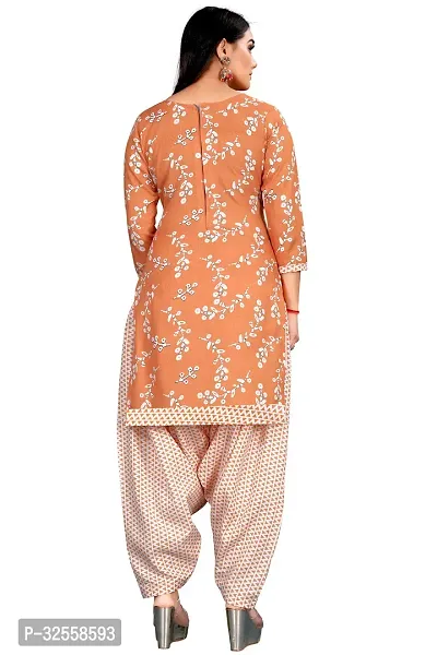 Elegant Peach Cotton Blend Printed Dress Material with Dupatta For Women-thumb4