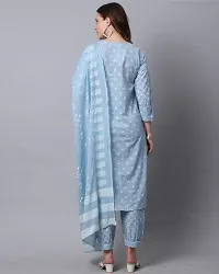 Stylish Blue Cotton Printed Kurta Bottom and Dupatta Set For Women-thumb1