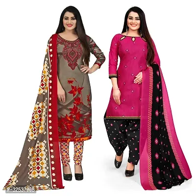 Stylish Multicoloured Cotton Printed Dress Material with Dupatta For Women Pack Of 2-thumb0