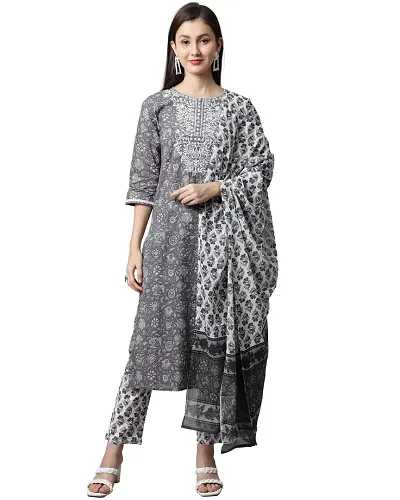 Cambric Cotton Kurta Bottom Dupatta Set