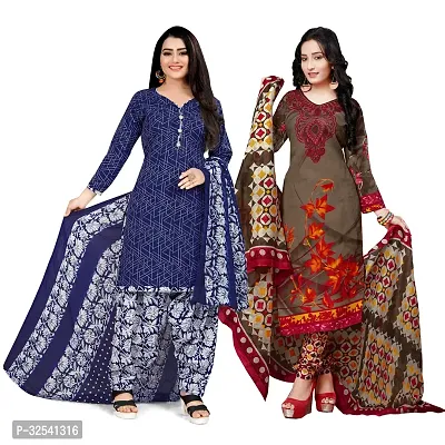 Elegant Multicoloured Crepe Printed Dress Material with Dupatta For Women Pack Of 2-thumb0