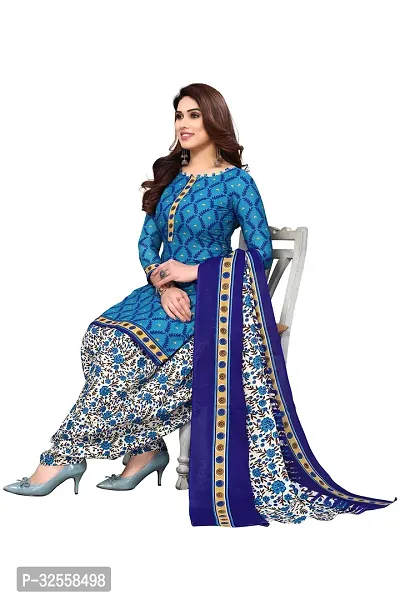 Elegant Blue Cotton Blend Printed Dress Material with Dupatta For Women-thumb4