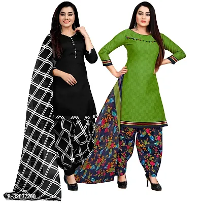 Stylish Multicoloured Cotton Printed Dress Material with Dupatta For Women Pack Of 2