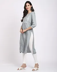 Stylish Grey Rayon Slub Embroidered Kurta For Women-thumb4