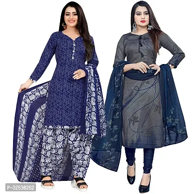 Elegant Multicoloured Crepe Printed Dress Material with Dupatta For Women Pack Of 2-thumb0