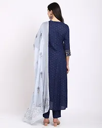 Stylish Navy Blue Rayon Embroidered Kurta Bottom and Dupatta Set For Women-thumb1