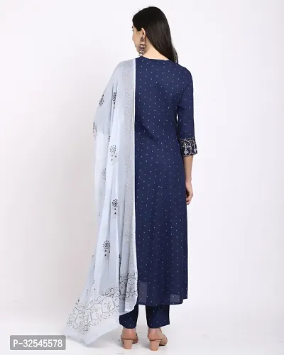 Stylish Navy Blue Rayon Embroidered Kurta Bottom and Dupatta Set For Women-thumb2