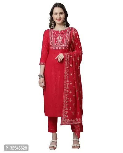 Stylish Pink Cotton Embroidered Kurta Bottom and Dupatta Set For Women