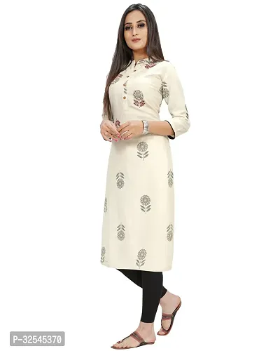 Stylish Beige Khadi Cotton Printed Kurta For Women-thumb4