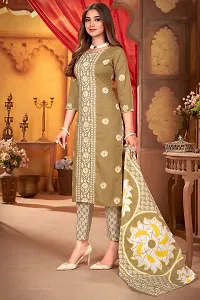 Elegant Beige Cotton Blend Printed Dress Material with Dupatta For Women-thumb3