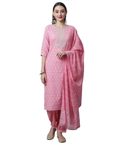 Cambric Cotton Kurta Bottom Dupatta Set