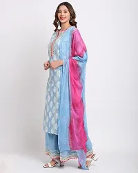 Stylish Blue Cotton Printed Kurta Bottom and Dupatta Set For Women-thumb3