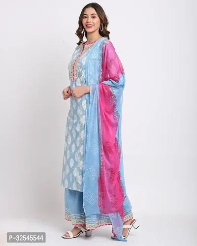 Stylish Blue Cotton Printed Kurta Bottom and Dupatta Set For Women-thumb4